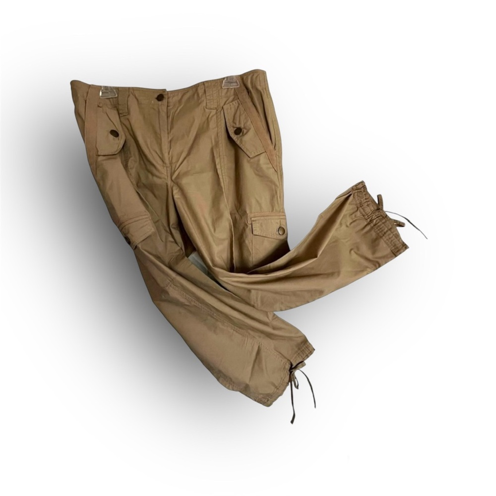 80s Vintage Kaki Parachute Cotton Cargo Pants Ankle Ties Ample Pockets